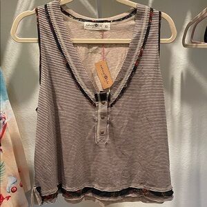 Natural Life Striped Tank Top with Blue and Tan Accents